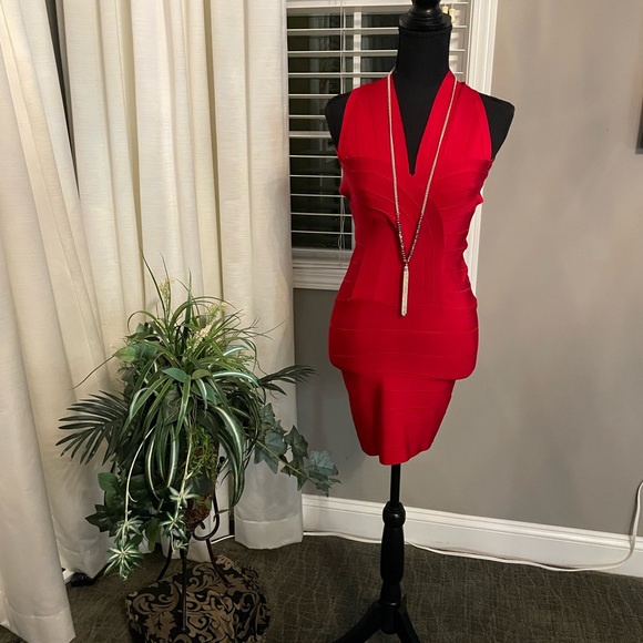 Red CrissCross Back Bandage Dress - Picture 2 of 6